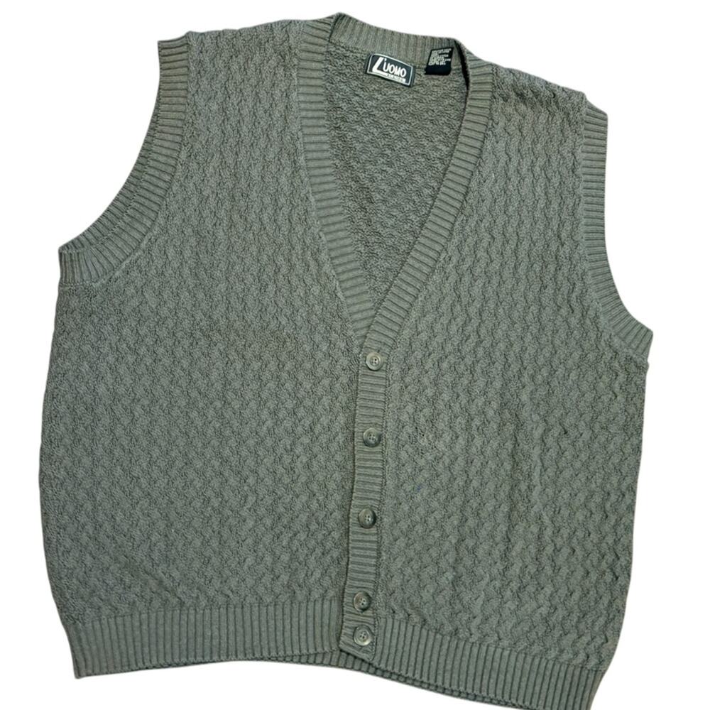 Vintage L Uomo by Enro Men's XL Taupe Knitted Sweater Vest Made in USA